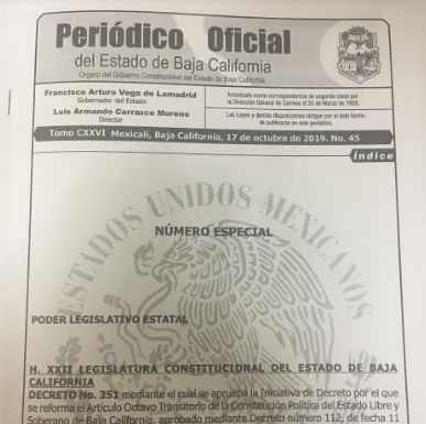 PUBLICA GOBIERNO DEL ESTADO DECRETO QUE AMPLÍA GUBERNATURA EN BAJA CALIFORNIA