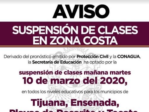 Por lluvias y fuertes vientos se suspenden clases en Tecate, Tijuana, Rosarito y Ensenada este martes