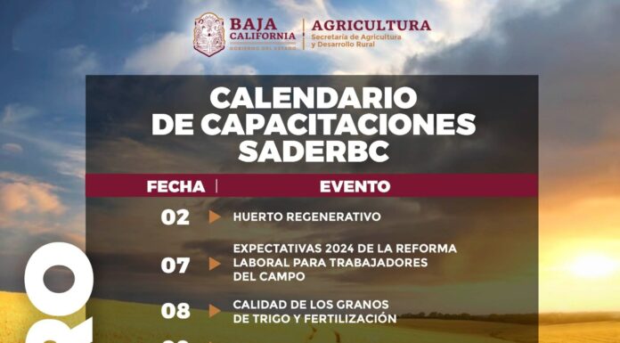 PRESENTA SADERBC CALENDARIO DE CAPACITACIONES PARA FEBRERO 2024