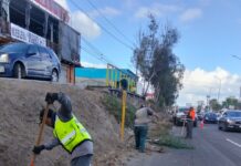 REALIZAN JORNADA DE LIMPIEZA Y DESHIERBE SOBRE EL BULEVAR BENITO JUÁREZ EN ROSARITO